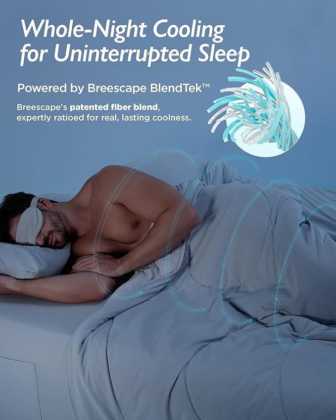 Breescape Cooling Comforter Twin Size - BlendTek™ Q-Max>0.46 Tech, Breathable Blanket for Hot Sleepers & Night Sweats Relief, Premium Lightweight Summer Bedding, 72x96 Inches, Misty Gray