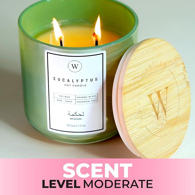 Waxily Eucalyptus Scented Soy Candle | Non-Toxic, Phthalate-Free Essential Oil Candle | Aromatherapy, Luxury Gift, Clean Burning, Stress Relief, Spa, Vegan, Eco Friendly Home | 12oz