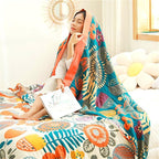 Throw Blanket Queen Size Summer Blanket for Couch Bed 80''x90'',100% Cotton Woven Muslin Blankets Travel Soft Warm Mexican Blanket Boho Quilt Home Decor for Women