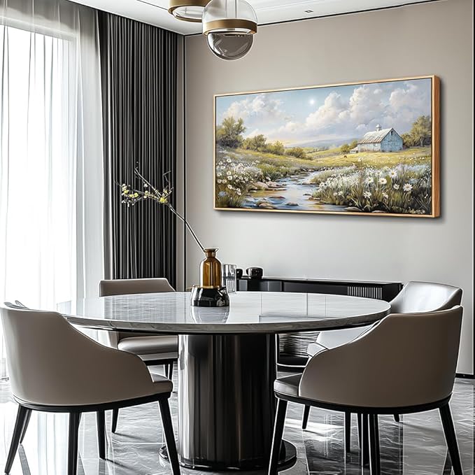 PHAOHUAXM Wood Framed Wall Art For Living Room Large Canvas Wall Decor For Bedroom Flower Watercolour Painting Office Decor Countryside Scenery Wall Picture Printing Artwork Home Decor 20x40 In