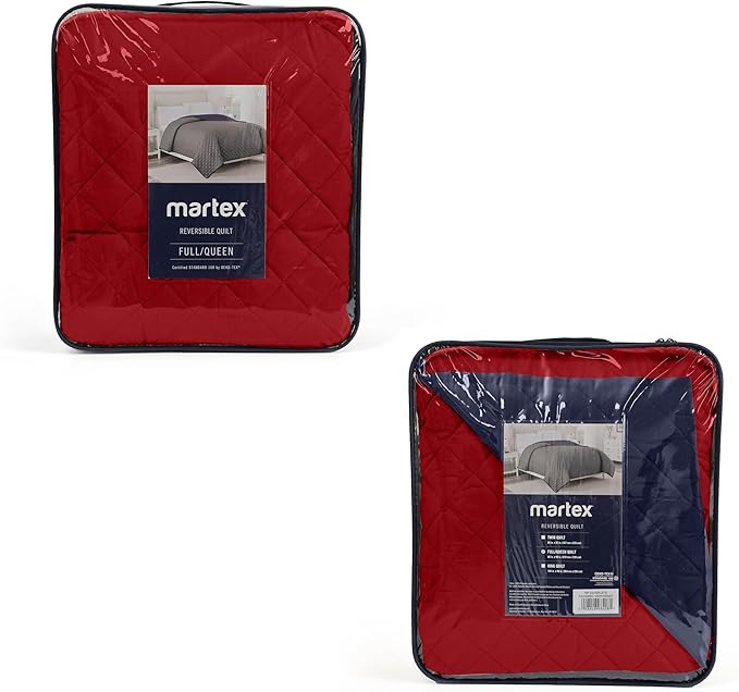 Martex Reversible Coverlet – Twin Bed Quilt – Lightweight Twin Size Bedding – Durable Quilts for Bed – Soft - Easy Care Bedding – Red/Navy