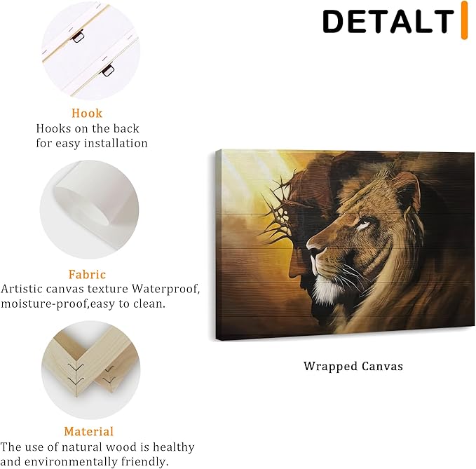 Fantasy Artists Framed Jesus Christ Canvas Wall Art The Lion of Judah Christian Painting Prints Biblical Wall Decor Religious Room Decor for Church Prayer Room Christian Schools Hospitals 16" x 24"