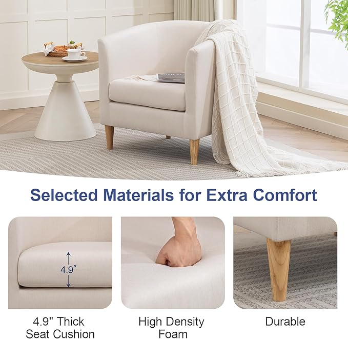 Accent Barrel Chairs Set of 2, Modern Comfy Living Room Chairs with Armrest Small Reading Chair with Cozy Soft Padded for Bedroom Reception Room Cafe,White