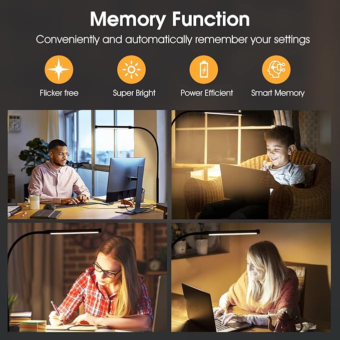 LED Desk Lamp with Clamp, Eye-Caring Clip on Lights for Home Office, 3 Modes 10 Brightness, Long Flexible Gooseneck, Metal, Swing Arm Architect Task Table Lamps with USB Adapter, Black