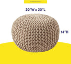 Pouf Ottoman Foot Rest Stuffed – 20” Diameter x 14” Tall Cozy Floor Pouf for Living Room, Bedroom, Nursery & More – 100% Cotton Knit Shell, EPS Bead Filled Footrest & Accent Chair, Taupe