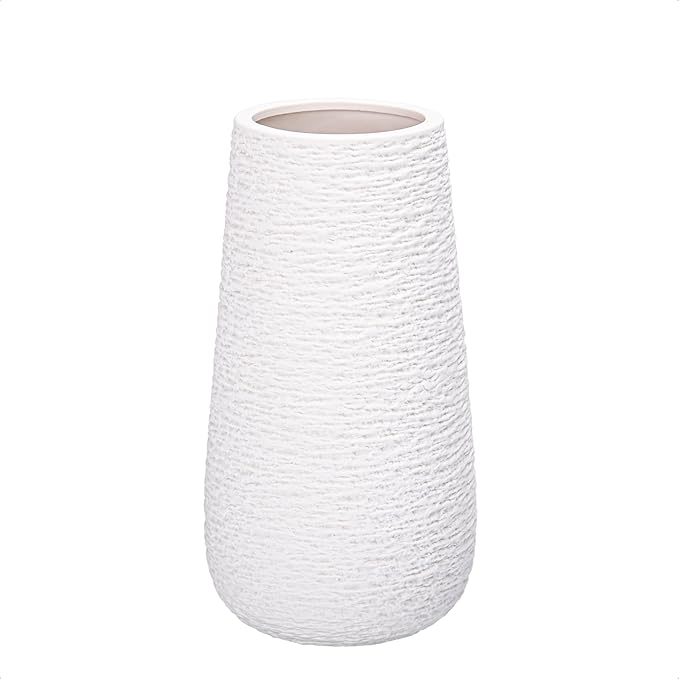 D'vine Dev 8 Inch Textured White Elegant Oval Ceramic Vase for Flowers, Home Décor Vase with Design Box, VS-LD-A-1
