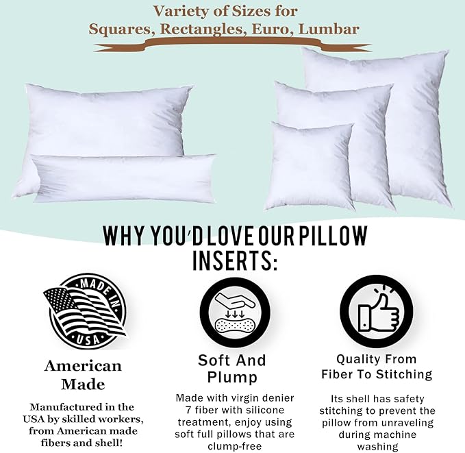 Pillowflex Synthetic Down Alternative Pillow Inserts for Shams - Comfy Pillows for Sleeping, Perfect Pillow & Best Sleeping Pillows, Handmade Down Alternative Throw Pillow Inserts - (20x30 Set of 2)
