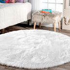 Latepis Round Rugs 8ft White Circle Area Washable Fluffy Rug Faux Fur Soft Sheepskin Plush Shaggy Rug for Living Room Bedroom Large Floor Rugs Home Decor