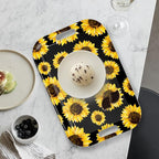 Serving Trays with Handles, 14.5 x 9.8 inch Rectangular Plastic Tray for Restaurant, Kitchen, Sunflower Black Background