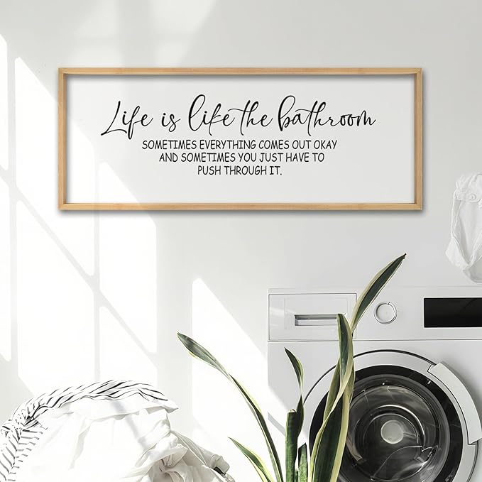 ZZJJHYWGQ Life Is Like The Bathroom Wall Decor 32×12 Inch Large Laundry Wood Framed Sign for Funny Restroom Toilet Wall Hanging Art (Wood)