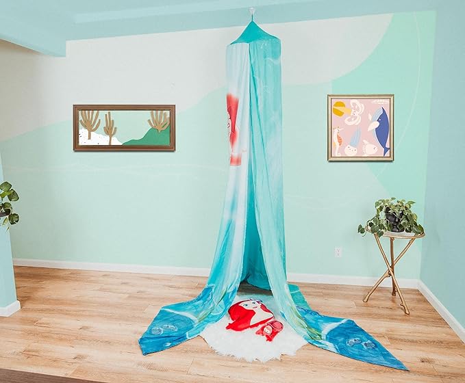 Ukonic Disney The Little Mermaid Ariel Kids Bed Canopy Curtains for Ceiling, Hanging Mosquito Netting Cover for Reading Nook, Sleeping Tent | Playroom Accessories, Home Decor Room Essentials
