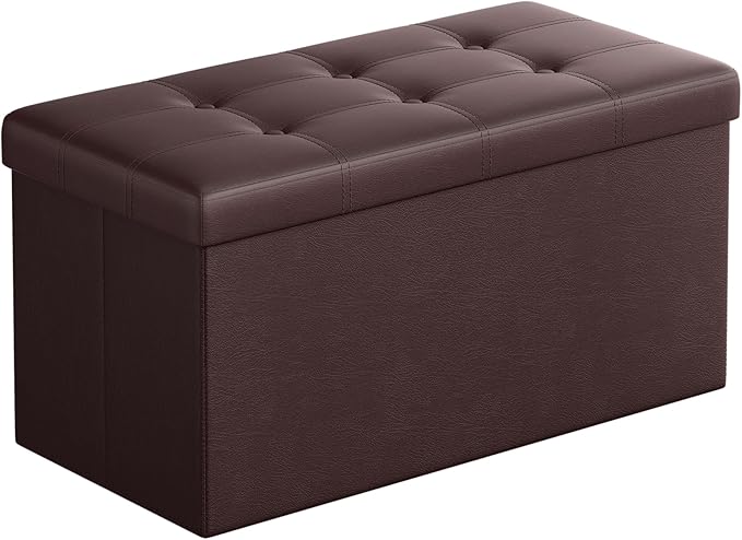 SONGMICS MAZIE Collection - 30 Inches Folding Storage Ottoman Bench, Ottoman with Storage, Foot Rest Stool, Load 660 lb, for Living Room, Synthetic Leather, Brown ULSF40Z