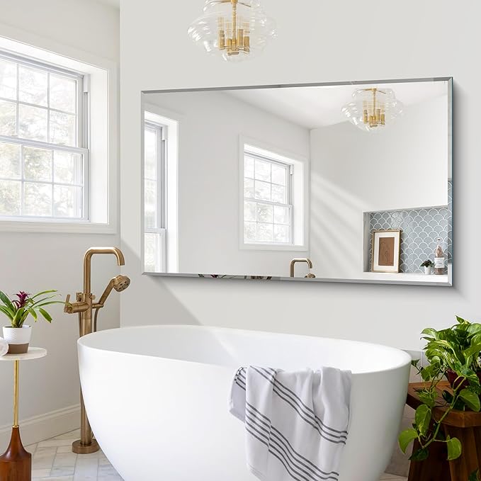 60x36 Large Beveled Mirror, Frameless Beveled Bathroom Mirrors for Over Sink, Upgraded Shatterproof Beveled Frameless Vanity Mirror for Bathroom,Bedroom,Living Room and Entryway
