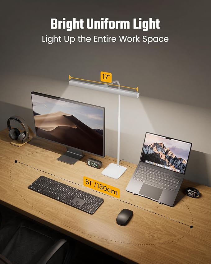 SUPERDANNY LED Desk Lamp for Home Office, Eye-Caring Desk Light with Base, 12W Touch Control 3 Colors Dimmable Brightness, Gooseneck Architect Lamp for Computer Monitor Reading Workbench, White