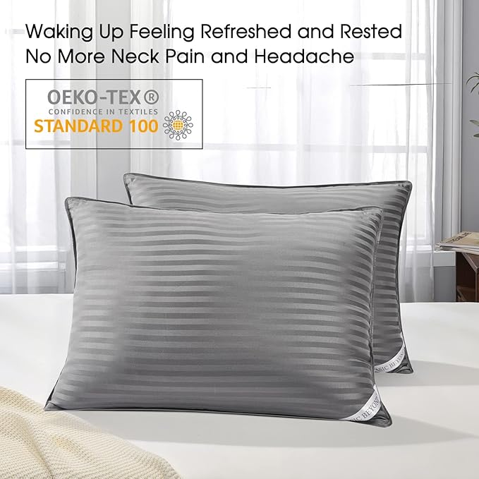 Basic Beyond Queen Size Pillows for Sleeping - Soft Down Alternative Pillows Luxury Hotel Collection Bed Pillows Queen Size Set of 2,Grey,20x28 Inches