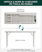 Frylr Small Folding Computer Desk – 55.1 Inch Portable Table for Craft and Study, Lightweight Desk for Small Spaces, Foldable Laptop Table Built-in AC/USB Outlets for Convenience, White Ash