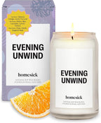 Homesick Scented Candles for Home (Evening Unwind) - 13.75 oz Long-Lasting Natural Soy Wax Blend Jar Candle Gifts for Women & Men, 60-80 Hours Burn Time - Notes of Valencia Orange, Melon & Moss