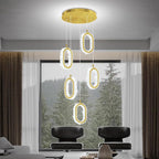 Gold 5-Light Chandelier Pendant Light for Kitchen Island, Dimmable Oval Crystal Ring Chandelier for Dining Room, Hallway, Entryway, Passway, Bedroom, Balcony Living Room