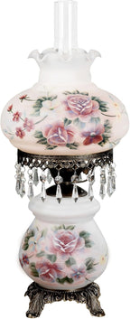 Touch of Class Beatrice Hurricane Rose Table Lamp Pink - Victorian Style - Crystal Beads, Glass - Floral Aesthetic, Roses - Electric - Vintage Antique Parlor Lamps for Home Desk, Bedroom