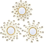 Mirror Wall Decor Wall Mirrors Decorative Sunburst Boho Mirror Gold Mirror Wall Art Metal Decor Mirror Hanging Living Room Bedroom Bathroom Set of 3