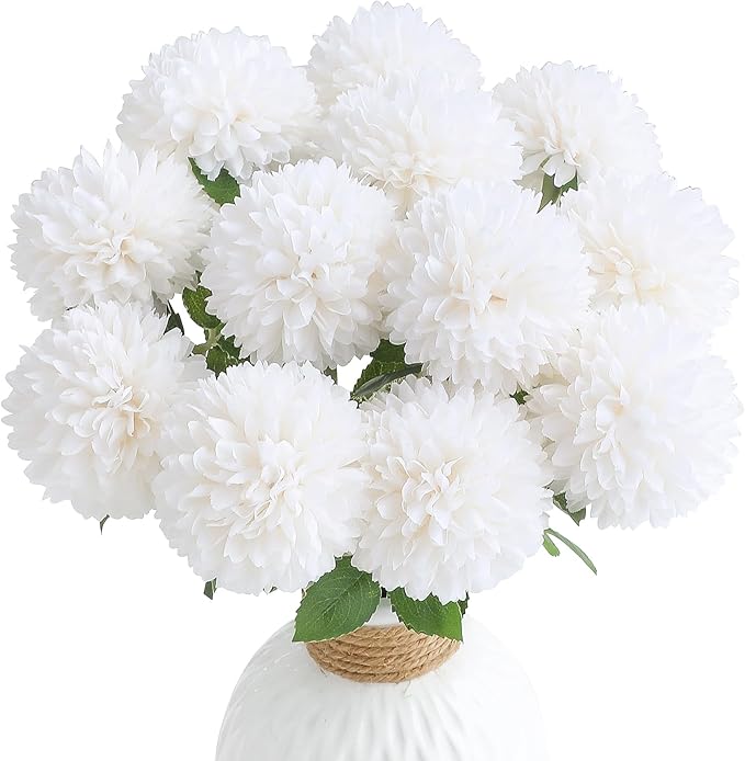 Floroom 12pcs Cream Faux Silk Mums Artificial Flowers Bulk Fake Chrysanthemums with Stems for DIY White Wedding Bouquets Table Centerpieces Floral Arrangements Fillers Home Decorations