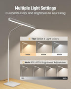 SUPERDANNY LED Desk Lamp for Home Office, Eye-Caring Desk Light with Base, 12W Touch Control 3 Colors Dimmable Brightness, Gooseneck Architect Lamp for Computer Monitor Reading Workbench, White