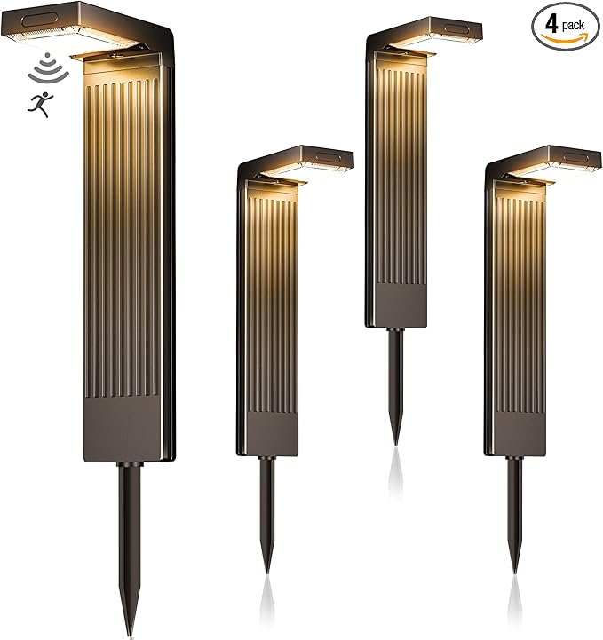 Solar Pathway Lights Outdoor 4Pack, 400LM Motion Sensor Walkway Lights with Warm/Cool White, 12H Lasting, IP65 Waterproof Solar Powered Landscape Lighting for Garden, Yard