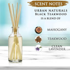 Urban Naturals Black Teakwood Reed Diffuser Scent Sticks Gift Set | Mahogany & Black Teakwood blend with Lavender, Geranium & Oak Wood | Scented Oil for Mid to Large Size Rooms. Vegan. Made in the USA