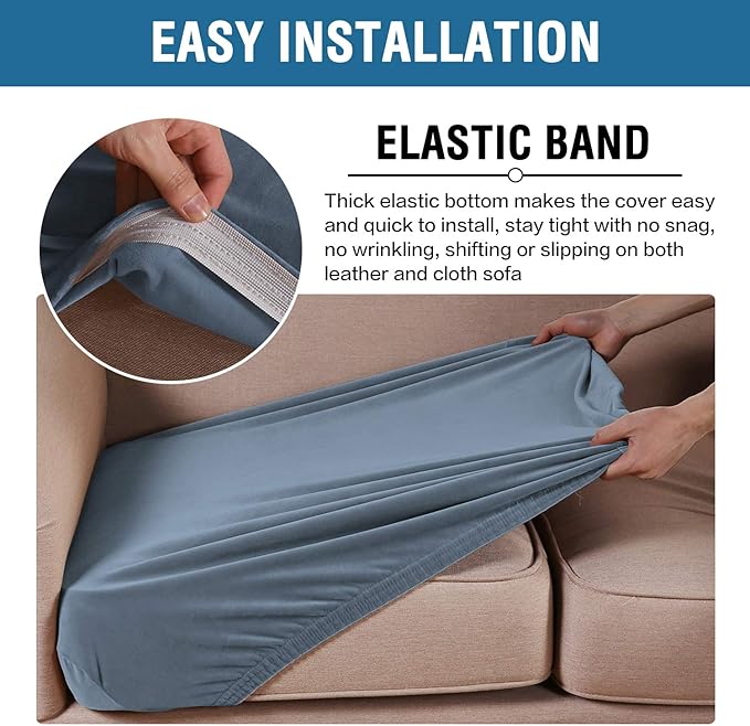 H.VERSAILTEX Velvet Stretch Couch Cushion Cover Plush Cushion Slipcover for Chair Cushion Furniture Protector Seat Cushion Sofa Cover (1 Piece Armchair Cushion Covers, Stone Blue)