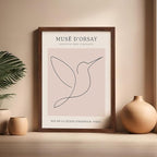Poster Master Vintage Poster - Retro One Line Hummingbird Drawing Print - Bird Line Art - Minimal Gift for Him, Her, Animal Lover - Abstract Decor for Home, Office, 16x20 Brown Framed