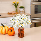 Artificial Daisy Flowers in Amber Glass Vase with Faux Water,9Pcs White Artificial Silk Flowers with Stems for Centerpiece (Daisy)