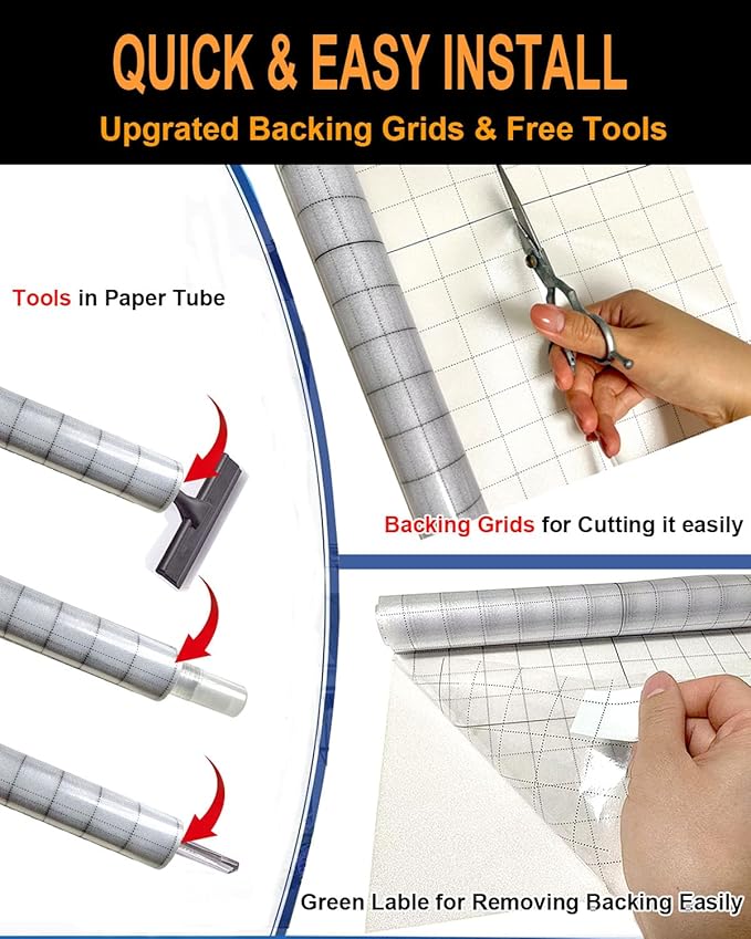 Frosted Glass Window Film Decorative with Reference Cutting Line, Bathroom Window Privacy Film for Glass Windows Cover, Static Cling, Removable, Reusable, Anti-UV, Anti-Glare, 45.2" x 78.74"
