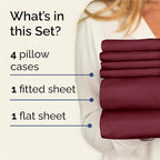 King Sheets Set 6 Piece - Includes 4 Pillowcases - Bed Sheets King Size - Soft Hotel Luxury Bedding - Cooling, Comfy, Cozy & Breathable - 1 Flat & 1 Fitted & 4 Pillowcases w/ Deep Pockets - Burgundy