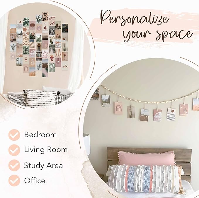 Artivo Boho Wall Collage Kit for Teen Girls, Cute Room Decor, Aesthetic Wall Decor Pictures, Boho Wall Art Prints Bedroom Decor, Posters for Room Aesthetic, Dorm Collage Photos 50 Set 4x6 inch