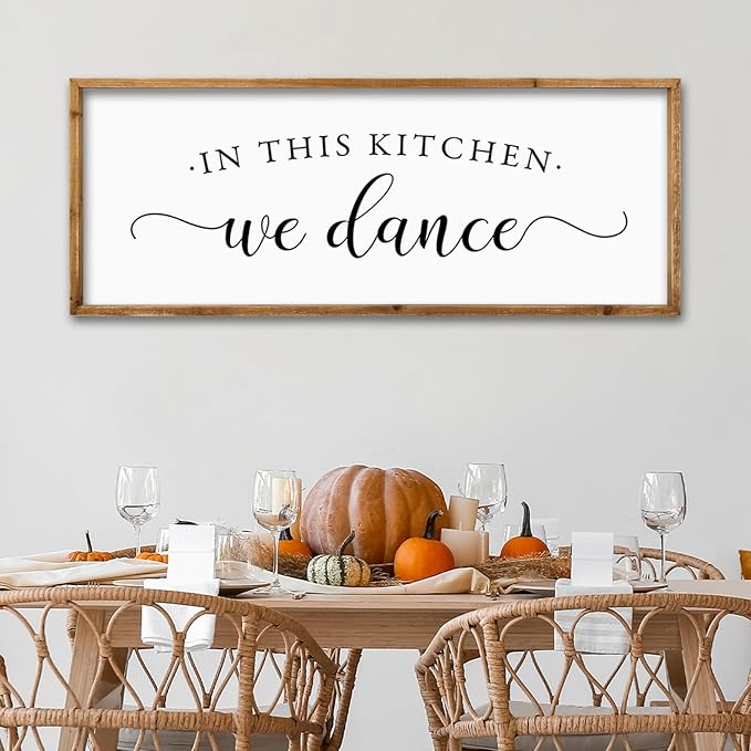 ZZJJHYWGQ In This Kitchen We Dance Sign Wall Decor 32"×12" Farmhouse Funny Kitchen dining room Signs Horizontal Wooden Framed hanging Art (Wood)