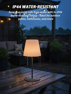 uuffoo Cordless Rechargeable Outdoor Table Lamp, Dimmable Shower Lamp for Living Room, Bedroom, Bathroom, Patio, Restaurant, Small Modern Desk Light with RGB Color Changing, Warm White & Candle Mode