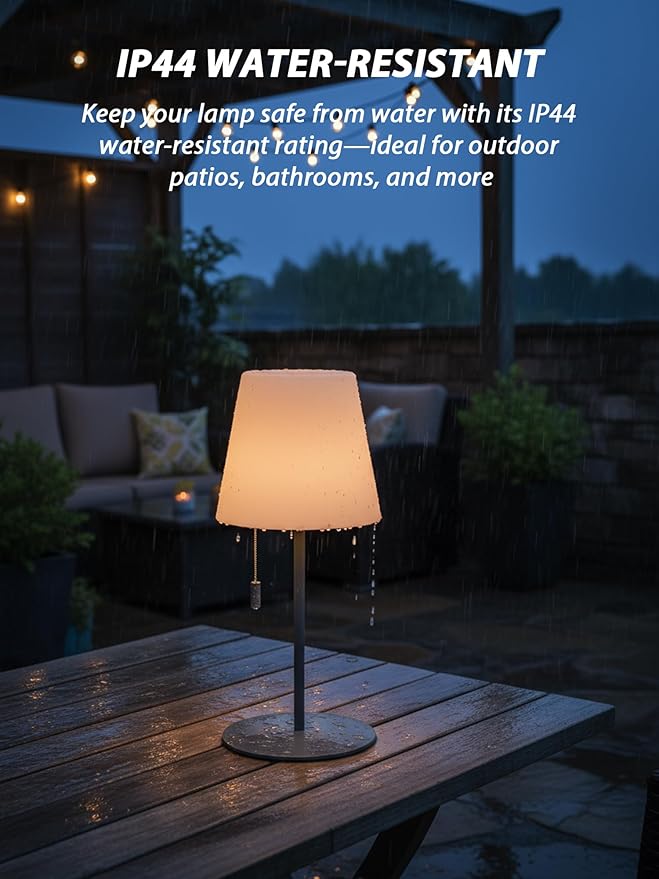 uuffoo Cordless Rechargeable Outdoor Table Lamp, Dimmable Shower Lamp for Living Room, Bedroom, Bathroom, Patio, Restaurant, Small Modern Desk Light with RGB Color Changing, Warm White & Candle Mode