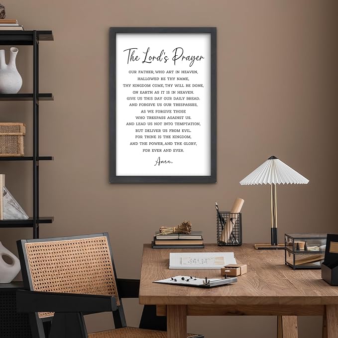 FZMHASLWW The Lords Prayer Wall Decor Art 24"×16" Our Father Prayer Bible Verse Sign Large Wood Framed Wall Hanging (Black)