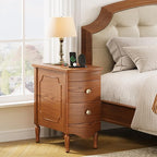 End Table with Charging Station, Narrow Side Table with 2 Drawer, Wood Sofa Side Table for Living Room, Vintage Slim Nightstand Bedside Table for Bedroom, Pre-Assembled (Dark Walnut)