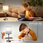 Small Bedside Table lamp for Bedroom - 3 Color Temperatures Bedside Lamps with USB Ports for Housewarming, Pull Chain Table Lamps with AC Outlet, Nightstand Lamps for Kids Reading