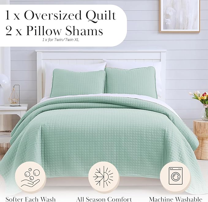 Southshore Fine Living, Inc. Oversized King Quilt Bedding Set, Soft Microfiber, Stain and Pet Hair Resistant Bedding, California/King Size Quilt Coverlet Bedspread Set with 2 Shams, Sky Blue