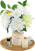 Fake Flower with Vase,White Silk Dahlia Artificial Flowers in Vintage Ceramics Vase for Home Bathroom Office Desk Party Centerpiece Coffee Table Decor