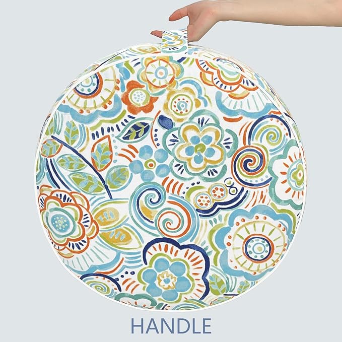 LVTXIII Outdoor/Indoor Inflatable Stool Ottoman, All Weather Patio Footrest Pouf, Portable Round Ottoman for Patio Garden, Camping or Home, D21xH9 Inches, Flower Blue