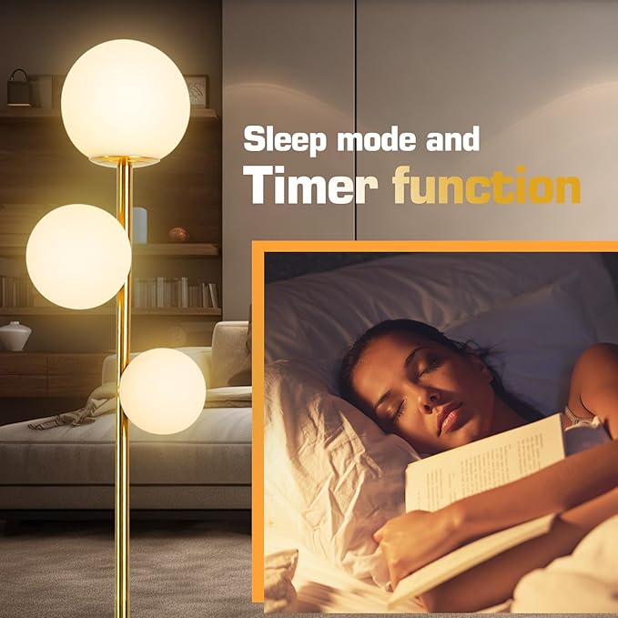 Mid Century Gold Floor Lamp,Dimmable LED Brass Floor Lamp Touch Control with Remote,Vintage Modern 3 Globe Standing Lamp for Corner,Living Room,Bedroom