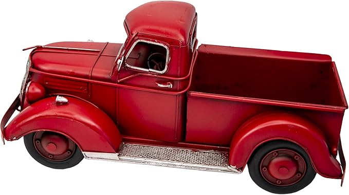 Berfutall-11'' Iron Classic Red Truck Pick-up Model Collectible Vehicle Decoration, Metal Truck Christmas Decor ，Unique Blend of Vintage, Rustic, Farmhouse Truck Decor for Table Top Decor. (H)