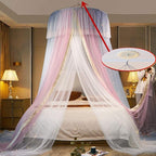 VETHIN Princess Bed Canopy for Girls,Bed Canopy Curtain- Double Layer Sheer Mesh Dome Bed Curtain- Round Lace Princess Mosquito Net Tent for Twin Full Queen King Bed(Pink/Grey/White)