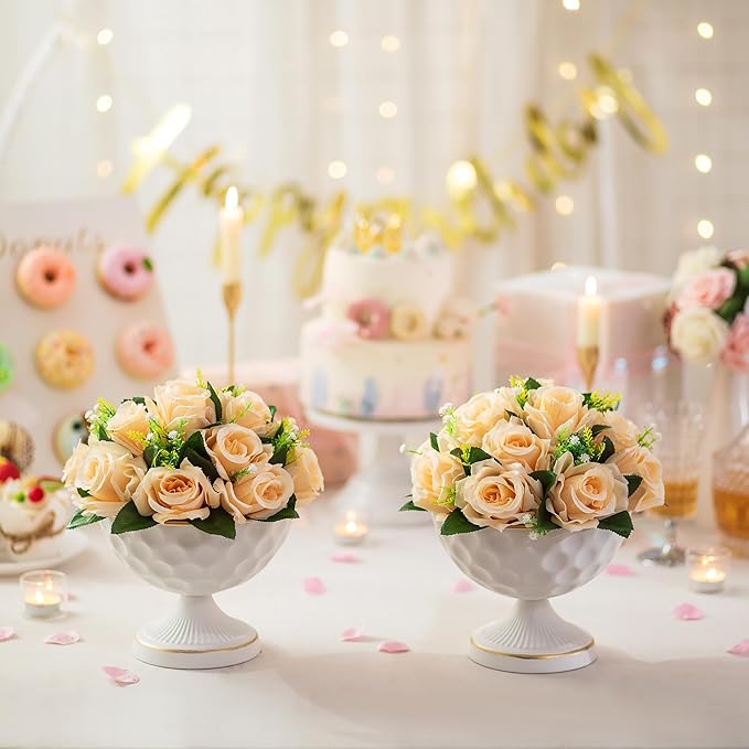 Sziqiqi Urn Vases for Wedding Centrepiece: 6.1in White Metal Urn Vases Set of 10 Bulk Compote Vase for Wedding Decorations - Flower Arrangements Table Vase Plant Bowl for Wedding Party Event