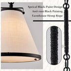 White Linen Pendant Lights for Kitchen Island Hemp Rope Black Hanging Pendant Light with Linen Lampshade 10in Transitional Pendant Light for Kitchen Sink Entryway Dining Room