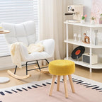 Wimarsbon Pouf Ottoman, 100% Cotton Knitted Boho Footstool, Round Footrest with Non-Skid Wood Legs, Home Décor Handmade Pouffe, Leisure Floor Step Stool for Living Room (Long Leg - Yellow)