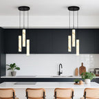 LMQNINE Natural Alabaster Pendant Lights for Kitchen Island White Marble Long Tube Chandelier Modern Black Ceiling Light Fixtures for Bedroom Dining Room Table Living Room Hallway(Y-3Light-Crackle)